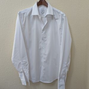 White Calvin Klein Steel+ regular fit herringbone dress shirt. size Large (16)